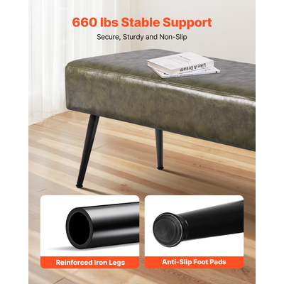 VEVOR Πάγκος Υπνοδωματίου από PU δέρμα με μεταλλικά πόδια, παπουτσοθήκη για είσοδο, πράσινο