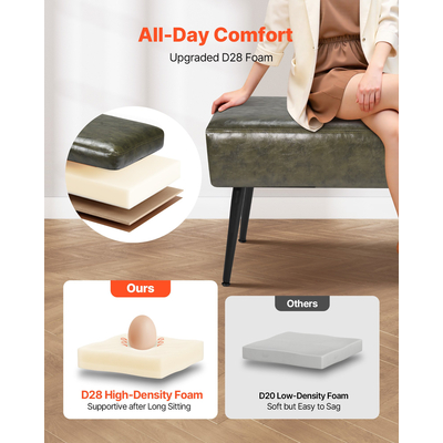 VEVOR Πάγκος Υπνοδωματίου από PU δέρμα με μεταλλικά πόδια, παπουτσοθήκη για είσοδο, πράσινο