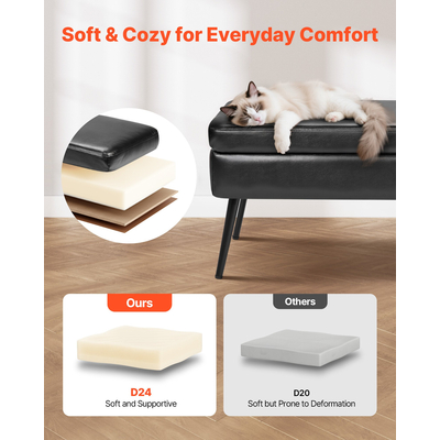 VEVOR Πάγκος Οθωμανικής Χρήσης από Δέρμα PU με Αποθήκευση & Μεταλλικά Πόδια, Μαύρο