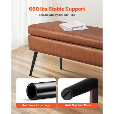 VEVOR Πάγκος Οθωμανικής Χρήσης από Δέρμα PU με Αποθήκευση & Μεταλλικά Πόδια, Καφέ