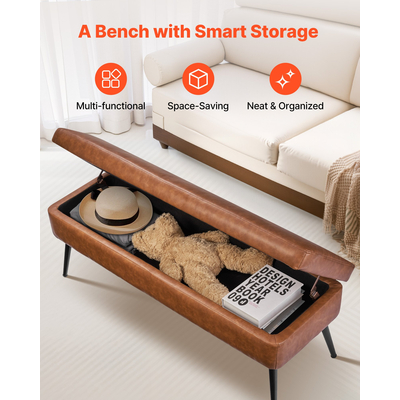 VEVOR Πάγκος Οθωμανικής Χρήσης από Δέρμα PU με Αποθήκευση & Μεταλλικά Πόδια, Καφέ