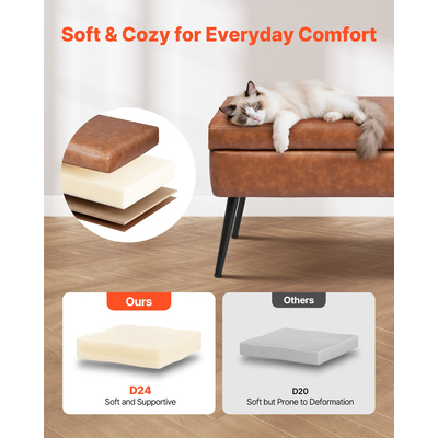 VEVOR Πάγκος Οθωμανικής Χρήσης από Δέρμα PU με Αποθήκευση & Μεταλλικά Πόδια, Καφέ