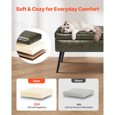 VEVOR Πάγκος Οθωμανικής Χρήσης από Δέρμα PU με Αποθηκευτικό Χώρο και Μεταλλικά Πόδια, Πράσινο