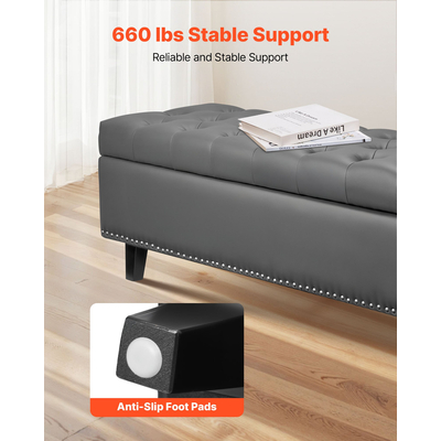 Πάγκος Ωτισμού VEVOR με Κουμπιά και Φουντωτά, Πάγκος από PU δέρμα με Ξύλινα Πόδια, Γκρι