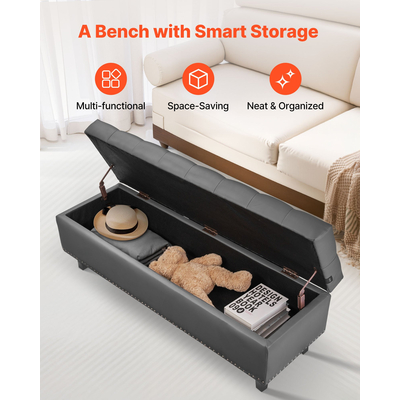 Πάγκος Ωτισμού VEVOR με Κουμπιά και Φουντωτά, Πάγκος από PU δέρμα με Ξύλινα Πόδια, Γκρι