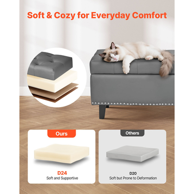 Πάγκος Ωτισμού VEVOR με Κουμπιά και Φουντωτά, Πάγκος από PU δέρμα με Ξύλινα Πόδια, Γκρι