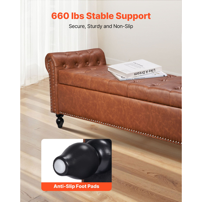 Παγκάκι Ωτορινολαρυγγικού με Κουμπιά VEVOR, Ξύλινα Πόδια από PU δέρμα, Καφέ