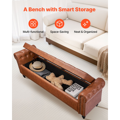 Παγκάκι Ωτορινολαρυγγικού με Κουμπιά VEVOR, Ξύλινα Πόδια από PU δέρμα, Καφέ