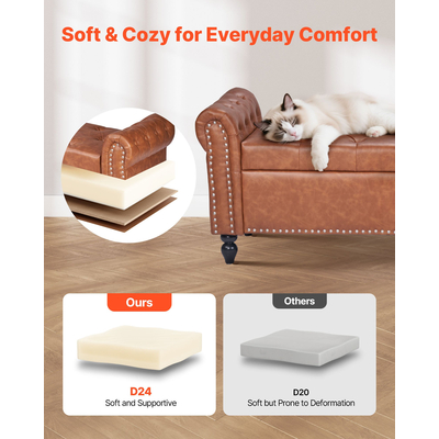 Παγκάκι Ωτορινολαρυγγικού με Κουμπιά VEVOR, Ξύλινα Πόδια από PU δέρμα, Καφέ