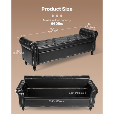 Παγκάκι Ωτορινολαρυγγικού με Κουμπιά VEVOR, Ξύλινα Πόδια από PU δέρμα, Μαύρο