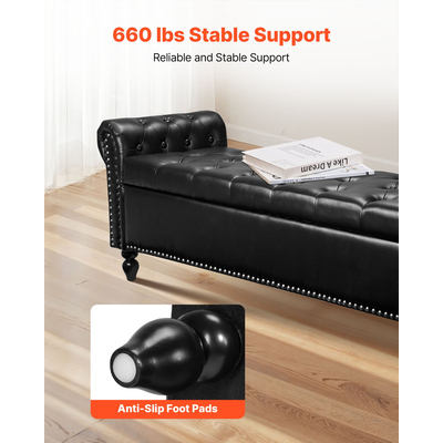 Παγκάκι Ωτορινολαρυγγικού με Κουμπιά VEVOR, Ξύλινα Πόδια από PU δέρμα, Μαύρο