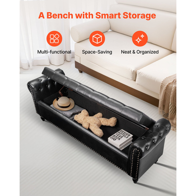 Παγκάκι Ωτορινολαρυγγικού με Κουμπιά VEVOR, Ξύλινα Πόδια από PU δέρμα, Μαύρο