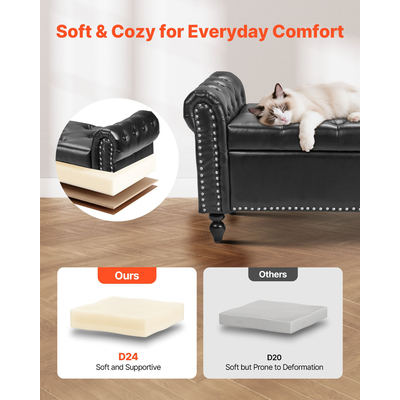 Παγκάκι Ωτορινολαρυγγικού με Κουμπιά VEVOR, Ξύλινα Πόδια από PU δέρμα, Μαύρο