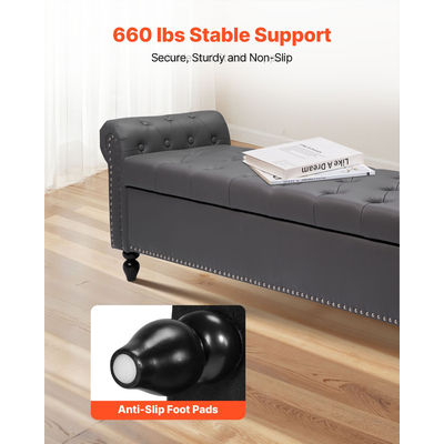 Παγκάκι Ωτορινολαρυγγικού με Κουμπιά VEVOR, Ξύλινα Πόδια από PU δέρμα, Γκρι