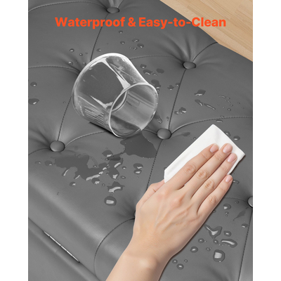 Παγκάκι Ωτορινολαρυγγικού με Κουμπιά VEVOR, Ξύλινα Πόδια από PU δέρμα, Γκρι