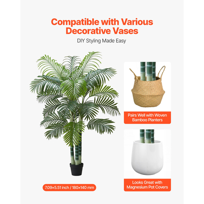 Τεχνητός Φοίνικας Areca VEVOR 1829 mm με Λευκή Γλάστρα Εσωτερικού Χώρου
