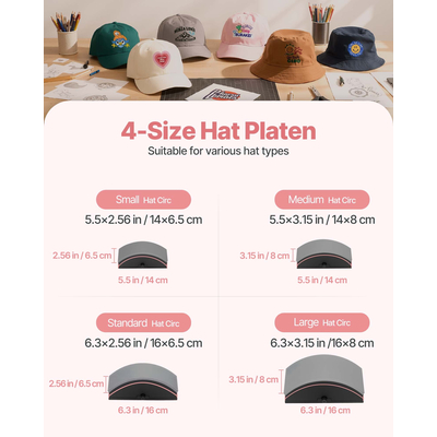 VEVOR Μηχανή Θερμικής Πίεσης για Καπέλα, Πρέσα για Καπέλα με 4 Πλάκες για HTV Ροζ