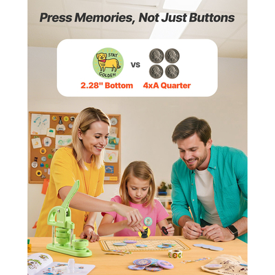 Μηχανή κατασκευής κουμπιών VEVOR Πλαστική μηχανή κατασκευής καρφιτσών 58 mm 100 τεμάχια ανταλλακτικά κουμπιών πράσινο