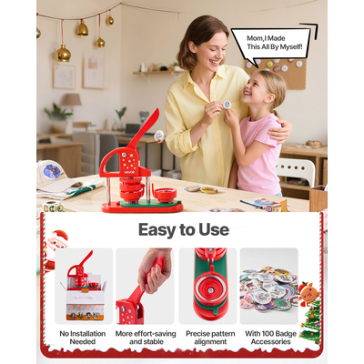 Μηχανή κατασκευής κουμπιών VEVOR Πλαστική μηχανή κατασκευής καρφιτσών 58 mm 100 τεμάχια ανταλλακτικά κουμπιών κόκκινο