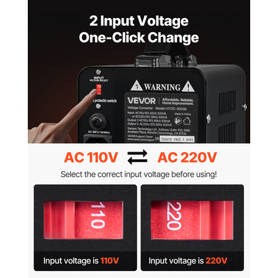 Μετασχηματιστής τάσης VEVOR 500VA για ανύψωση/καθυστέρηση 110V σε 220V/220V σε 110V