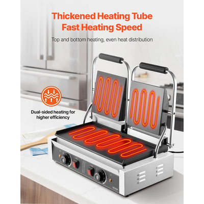 VEVOR Επαγγελματική Πρέσα Panini για Σάντουιτς, Πιάτο 48x23εκ.