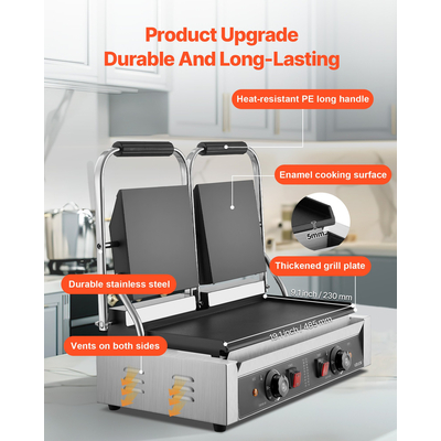 VEVOR Επαγγελματική Πρέσα Panini για Σάντουιτς, Πιάτο 48x23εκ.