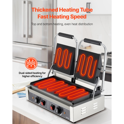 VEVOR Επαγγελματική Πρέσα Panini για Σάντουιτς, Πιάτο 48x23εκ.