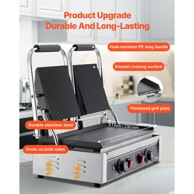 VEVOR Επαγγελματική Πρέσα Panini για Σάντουιτς, Πιάτο 48x23εκ.