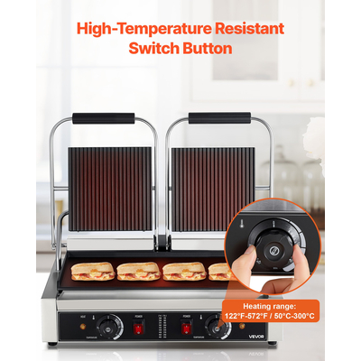 VEVOR Επαγγελματική Πρέσα Panini για Σάντουιτς, Πιάτο 48x23εκ.