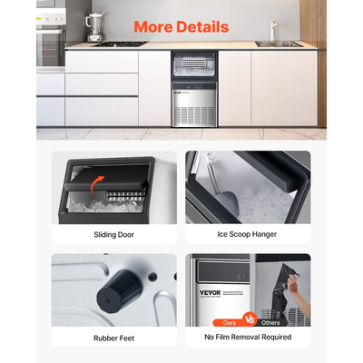 VEVOR Επαγγελματική παγομηχανή με ανεξάρτητη καμπίνα, 110 λίβρες/24 ώρες, 50 κύβοι πάγου