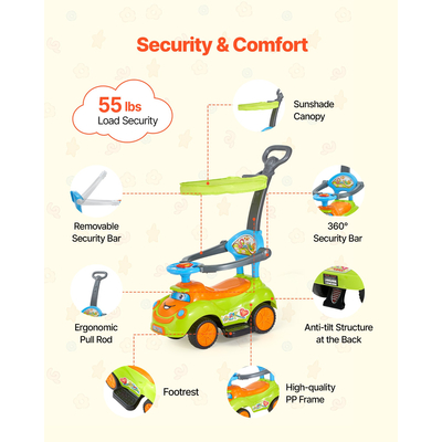 VEVOR Ride On Push Car 25 kg συρόμενο καρότσι για νήπια με προστατευτικά κιγκλιδώματα για παιδιά
