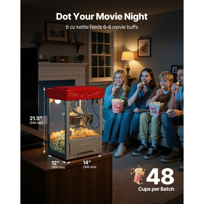 Μηχανή για ποπ κορν VEVOR Επιτραπέζια μηχανή για ποπ κορν 800W 0.2kg Βραστήρας Κόκκινος