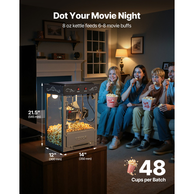 Μηχανή για ποπ κορν VEVOR Επιτραπέζια μηχανή για ποπ κορν 800W 0.2kg Βραστήρας μαύρος