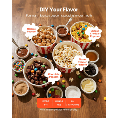Μηχανή για ποπ κορν VEVOR Επιτραπέζια μηχανή για ποπ κορν 800W 0.2kg Βραστήρας μαύρος