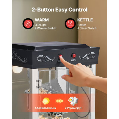 Μηχανή για ποπ κορν VEVOR Επιτραπέζια μηχανή για ποπ κορν 800W 0.2kg Βραστήρας μαύρος
