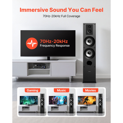 Ηχεία δαπέδου VEVOR 3-δρόμων, ηχεία πύργου δαπέδου ζεύγος 145W Peak