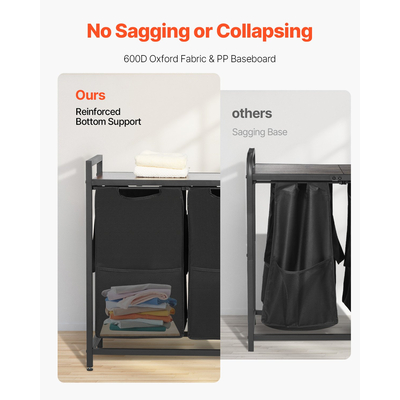 VEVOR Διαλογέας Πλυντηρίου 4 Τμημάτων με Σακούλες που Αφαιρούνται, Μεταλλικό Σκελετό & Ξύλινη Επιφάνεια