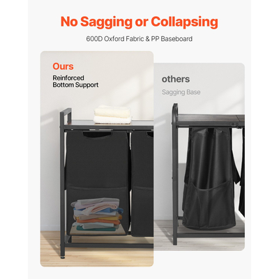 VEVOR Διαλογέας Ρούχων 3 Τμημάτων με Σακούλες Αφαιρούμενης Χρήσης, Μεταλλικό Σκελετό & Ξύλινη Επιφάνεια