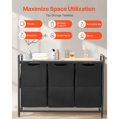 VEVOR Διαλογέας Ρούχων 3 Τμημάτων με Σακούλες Αφαιρούμενης Χρήσης, Μεταλλικό Σκελετό & Ξύλινη Επιφάνεια