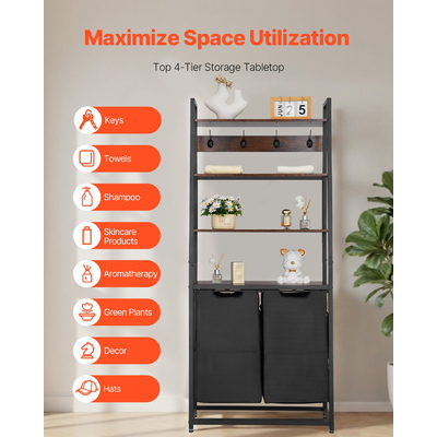 VEVOR 4 Επίπεδη Ψηλή Καλάθι Πλυντηρίου με Ράφια & Γάντζους 2 Τμημάτων