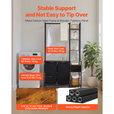 VEVOR 3-επιπέδων ταξινόμηση ρούχων με σχάρα Ψηλό καλάθι ρούχων με ράφια 2 τμημάτων