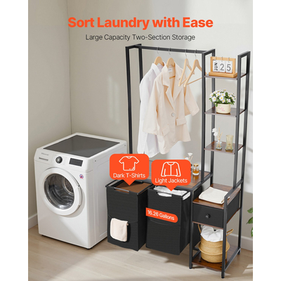 VEVOR 3-επιπέδων ταξινόμηση ρούχων με σχάρα Ψηλό καλάθι ρούχων με ράφια 2 τμημάτων