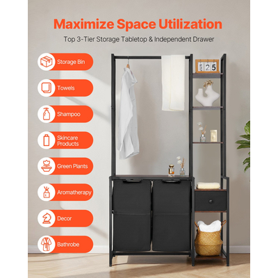 VEVOR 3-επιπέδων ταξινόμηση ρούχων με σχάρα Ψηλό καλάθι ρούχων με ράφια 2 τμημάτων