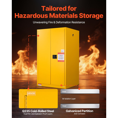 Εύφλεκτο ντουλάπι αποθήκευσης VEVOR 65Gal με ρυθμιζόμενο ράφι για εύφλεκτα υγρά