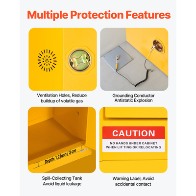 Εύφλεκτο ντουλάπι αποθήκευσης VEVOR 65Gal με ρυθμιζόμενο ράφι για εύφλεκτα υγρά