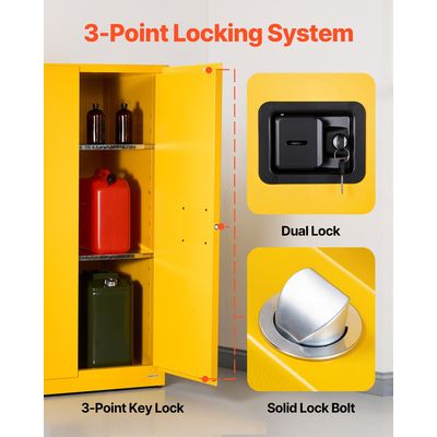 Εύφλεκτο ντουλάπι αποθήκευσης VEVOR 65Gal με ρυθμιζόμενο ράφι για εύφλεκτα υγρά