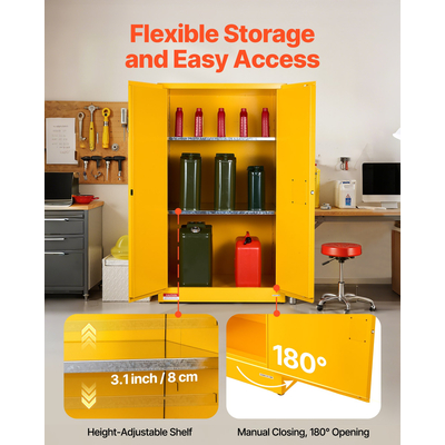 Εύφλεκτο ντουλάπι αποθήκευσης VEVOR 65Gal με ρυθμιζόμενο ράφι για εύφλεκτα υγρά