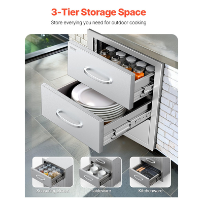 Συρτάρια εξωτερικού χώρου κουζίνας VEVOR με τριπλή πρόσβαση για μπάρμπεκιου, νησίδα 18,5x22,5x22,5 ίντσες