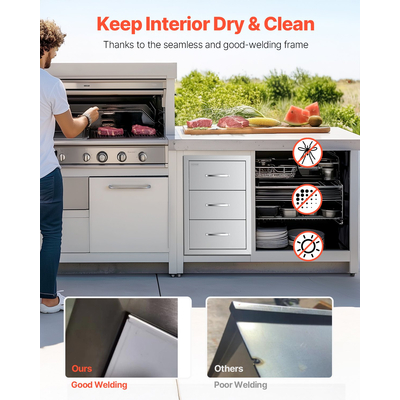 Συρτάρια εξωτερικού χώρου κουζίνας VEVOR με τριπλή πρόσβαση για μπάρμπεκιου, νησίδα 18,5x22,5x22,5 ίντσες