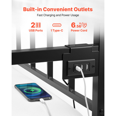 VEVOR Διπλό κρεβάτι ημέρας με ρυθμιζόμενο ύψος και βάση φόρτισης LED